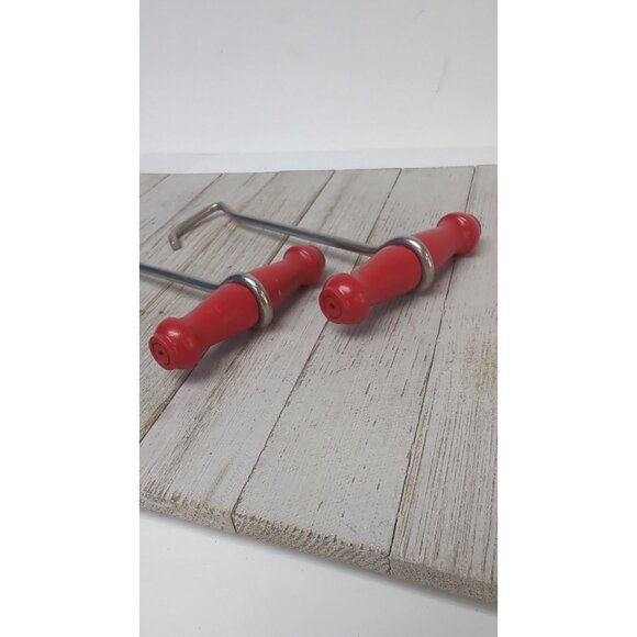 Set of 2 Red Wood Handle 7" Boot Hooks Pullers Vintage Western Cowboy Equestrian - Picture 2 of 3